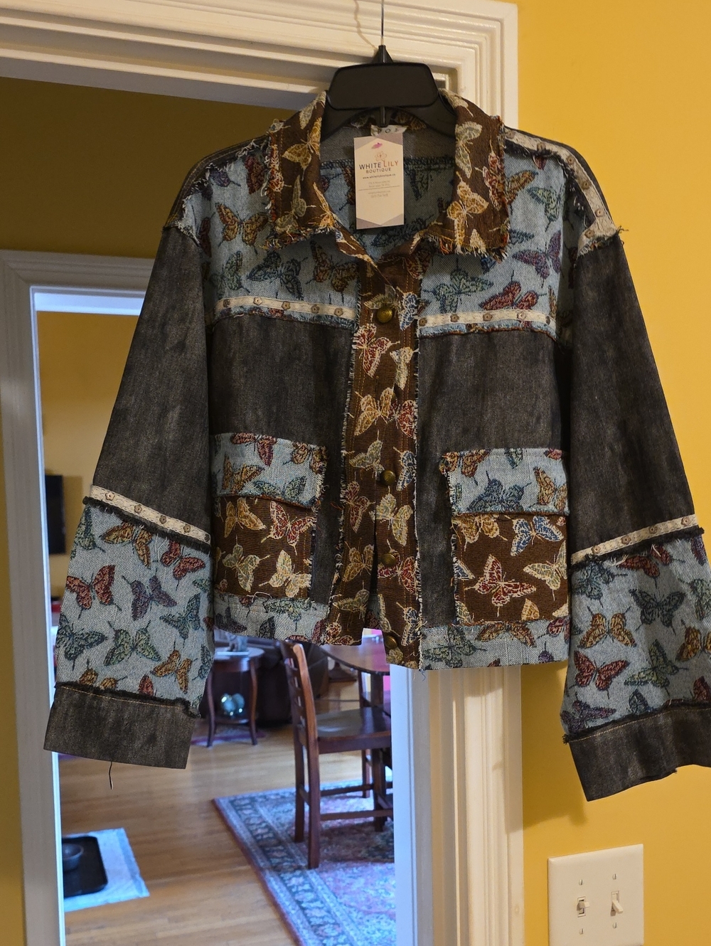 POL Patchwork Butterfly Denim Jacket